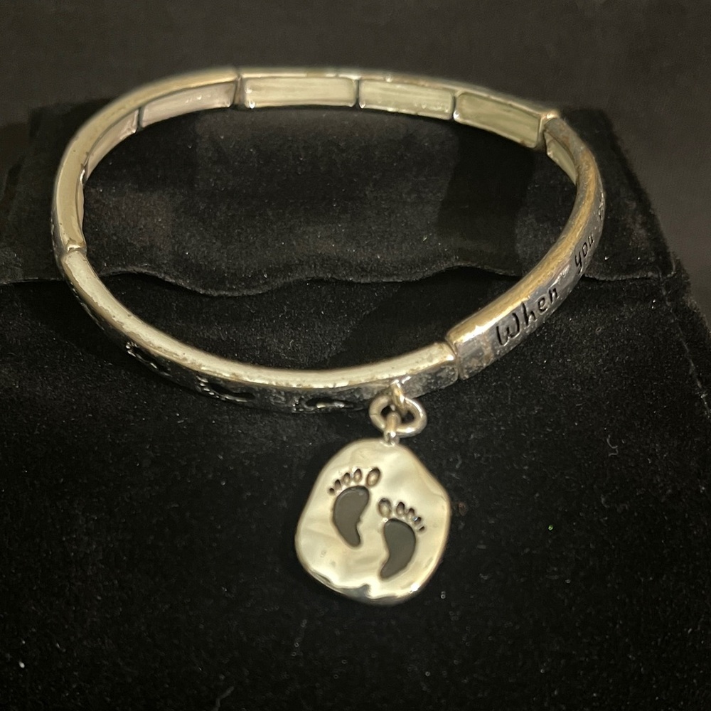 Inspirational foot print Silver Bangle Bracelet with Footprint Charm